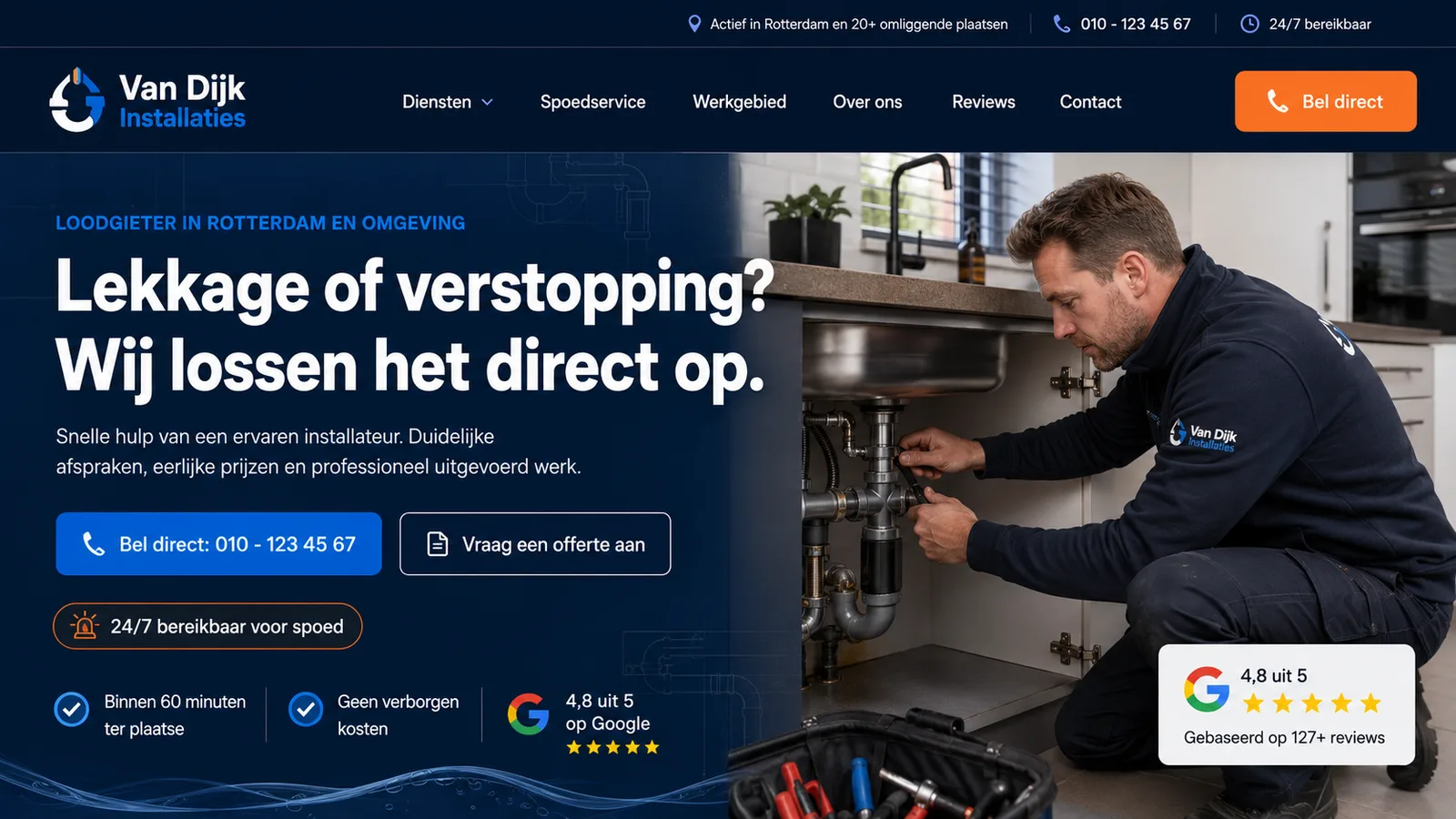 Concept-ontwerp voor Van Dijk Installaties, voorbeeld van een website die we bouwen